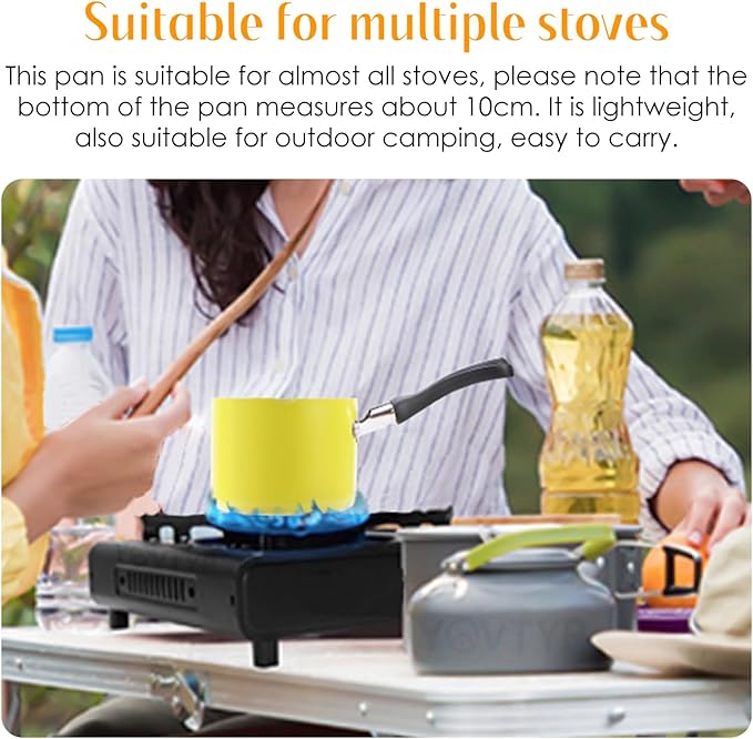 550ml/0.5 Quart Nonstick Sauce Pan, Baby Milk Heating Pot with Pour Spouts for Gas, Electric & Induction Stoves, Portable Small Cooking Pot for Melting Butter, Chocolate, Making Porridge (Yellow)