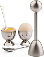 Egg Cracker Topper Cutter Set for Soft Boiled Eggs Stainless Steel Shell Remover Separator Include 2 Egg Cups 2 Spoons 1 Topper Cutter