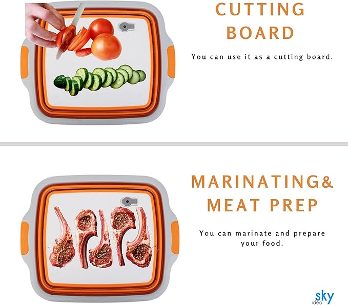 Collapsible BBQ Prep Tub(4.22 Gal/16L), Large BBQ Prep Tub with Lid & 2 Pcs Meat Shredder Claws, Foldable Marinating Food Storage, Multifunction Cutting Board, Barbeque Marinate Storage, Resting Meat