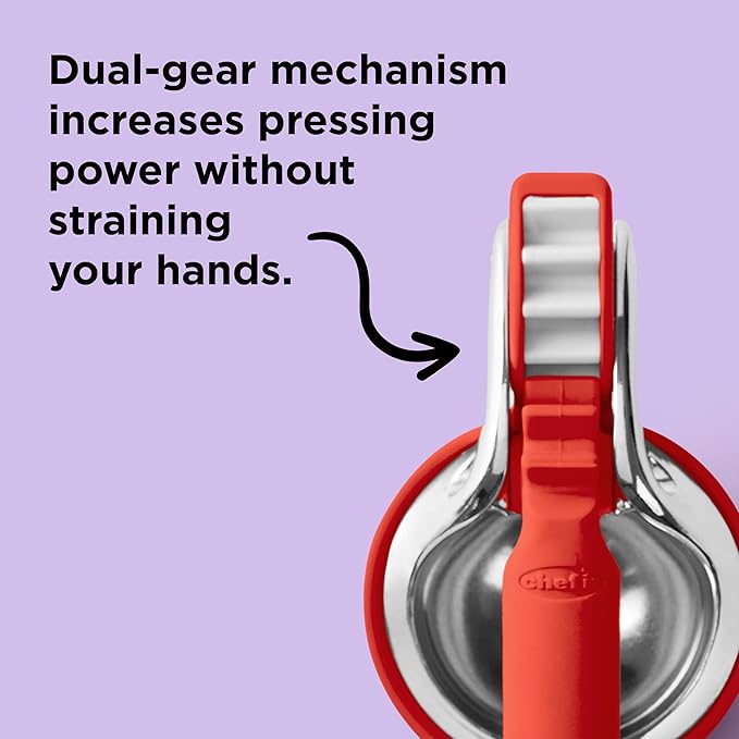 Chef'n FreshForce Lemon Squeezer Citrus Juicer, Manual Hand Press with Dual-Gear Power for Maximum Juice Extraction, Durable, Persimmon Orange