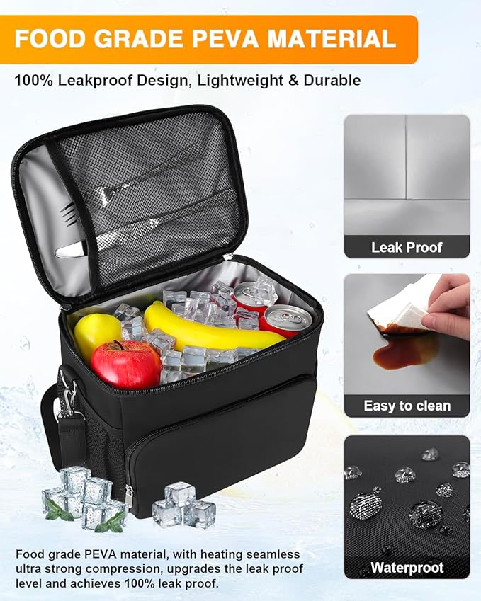 esouler Lunch Box for Women/Men Insulated Lunch Bag Large Capacity Reusable Lunch Tote Leak Proof Lunch Bags for Work Picnic, Black