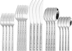 Hammered Silverware Set,Zerophilo Flatware Set 20 Pieces 18/10 Stainless Steel Cutlery Set for 4 Mirror Polished,Dishwasher Safe