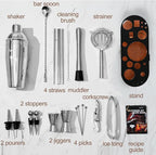 Cocktail Shaker Set Bartender Kit with Stand | 23-Piece Bar Set Drink Mixer Set with All Essential Bar Tools: Martini Shaker, Jigger, Strainer, Spoon, Muddler, Pourers, for Home, Bar, Party