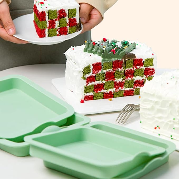 4 Pcs Layer Cake Pans Set, 6 Inch Rainbow Cake Baking Pans,Silicone Cake Molds for Mother's Day Pizza Vegetable Pancake Quiche and Resin Crafts (Square)