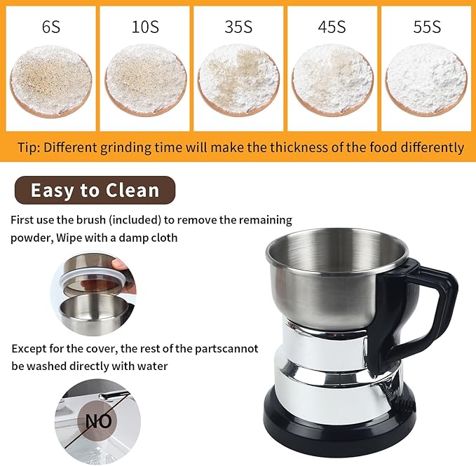 Electric Coffee Grinders，150-300w Silver Spice Grinder, One-Button Operation to Grinder Coffee Beans, Spices, Dry Herbs, Nuts, etc.1 Plastic Brush and 1 Plastic Spoon Included