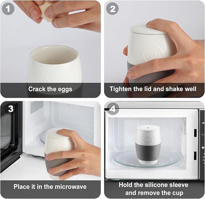 Non-Stick Ceramic Egg Cooker,Quick Scrambled Egg Maker with Silicone Sleeve for Easy Grip and Heat Protection,Microwave Egg Cooker Holds Up to 4 Eggs for Mug Cake, Muffin, Omelet