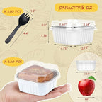 120pack 5oz Mini Cake Pans with Lids,LNYZQUS Foil Cupcake Cups Small Brownie Baking Tins,Square Disposable Ramekins Mini Cheesecake Containers Muffin Holders-White