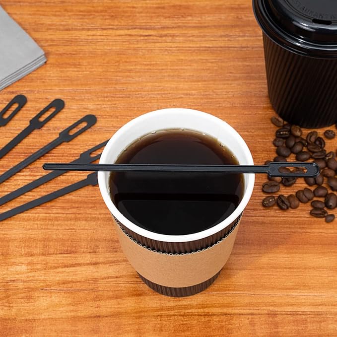 Restaurantware 5.8 Inch Coffee Stirrers 100 Disposable Coffee Stirring Sticks - Unique Keyhole Design For Hot And Cold Drinks Black PS Plastic Plastic Stir Sticks For Coffees and Cocktails