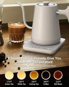 Gooseneck Electric Tea Kettle Pour-Over Kettle for Coffee, with 5 Variable Presets, 100% Stainless Steel Inner, with Keep Warm and Mute Function 0.8L, 1000W Quick Heating, Matte white
