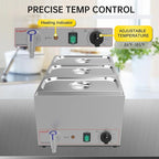 Valgus Commercial Grade Stainless Steel 3 Sections 17 Qt Bain Marie Food Warmers Electric Countertop Steamer with Lid and Tap for Parties, Banquet and Catering Events