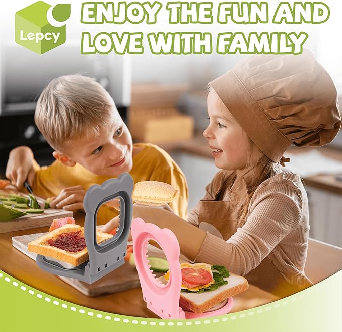 Uncrustables Sandwich Maker Sealer Cutter, Crustless Sandwich Cutter, PB&J Uncrustable Maker - Grey Square Shape + Pink Round Shape