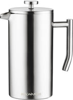 Belwares French Press Coffee Maker 50oz - 304 Stainless Steel Insulated Coffee Press, Double-Wall Heat Resistant Design with 4-Level Filtration System, Rust-Free & Dishwasher Safe (1.5 Liter), Silver