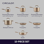 Circulon Premier Professional Hard Anodized Nonstick Cookware Induction Pots and Pans Set, 12 Piece, Bronze