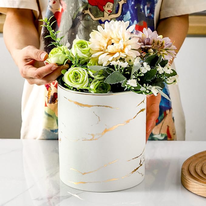 7" Marble Utensil Holder, Large Kitchen Utensil Holder Organizer , Golden Marble White Stable Utensil Crock Spatula Holder for Kitchen Counter Countertop Farmhouse Cooking Tools Holder
