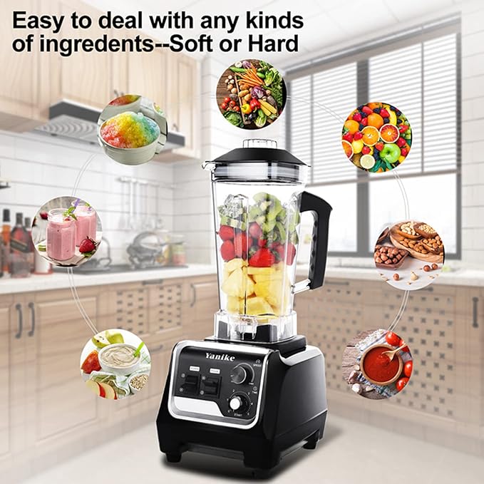 Yanike 70OZ BPA-Free Tritan Blender, 2200W High Speed Professional Countertop Blender for Shakes and Smoothies, Adjustable Speed Control, Timer Control, Automatically Shuts Off