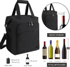 ALLCAMP 6 Bottle Wine Gift Bag - Insulated Tote Cooler, Adjustable Strap, Includes 6 Wine Glasses, Napkins & Corkscrew, Portable Travel Gifting(Black)