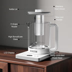 Electric Tea Kettle with Infuser, 1.5L Glass Water Boiler with Temperature Control, 24H Keep Warm & Auto Shut-Off, White