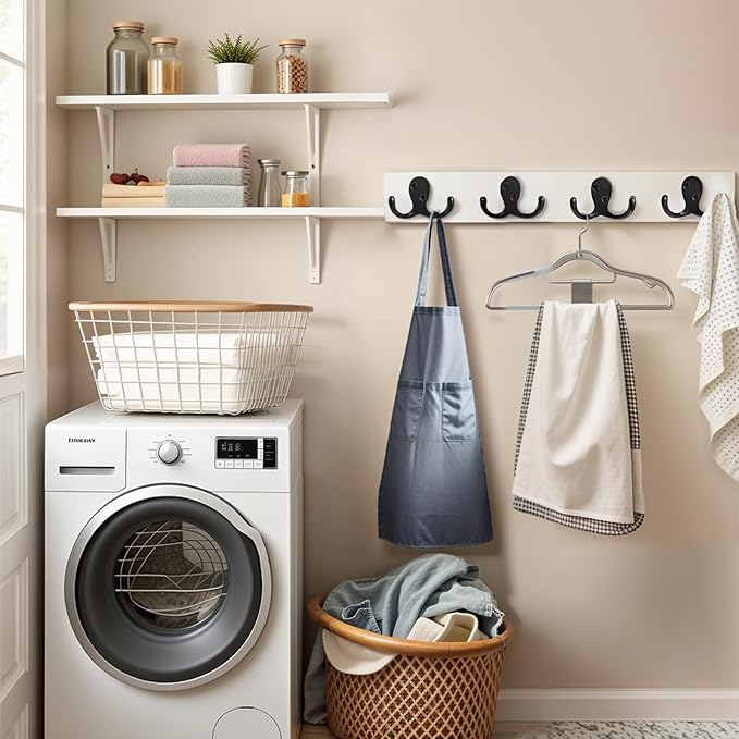 Coat Hooks Wall Mount Heavy-Duty - 8-Pack Double Prong Metal Wall Hook for Living Room, Bedroom, Bathroom, Kitchen, Closet, for Coat, Bag, Scarf, Towel, Hat, Key, Easy Installation (Black)