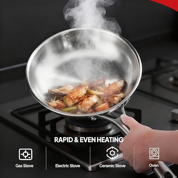 ROVSUN 10-Pcs Stainless Steel Cookware Set, Tri-Ply Pots and Pans Set, Non-Toxic Kitchen Set, PFOA & PTFE Free, Full Clad Frying Pans, Saucepans, Saute Pan & Stock Pot, Compatible for All Cooktops