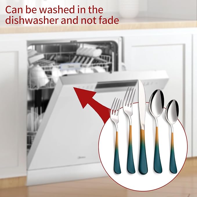 Colorful Silverware Set 20 Piece 18/0 Stainless Steel Flatware green orange Handle Cutlery Set Service for 4 Fork Knife Spoon Set Mirror Finish Dishwasher Safe