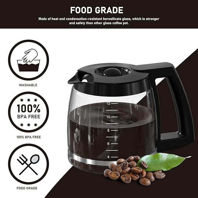 12-Cup Coffee Pot Replacement Compatible with Cuisinart Coffee Maker Models SS-12, SS-15, SS-16, DCC-1100BK, DCC-1200, DCC-2650, CHW-12P1, DGB-400, DGB-550BK, DGB-550BK1, DGB-625BC and DGB-700BC