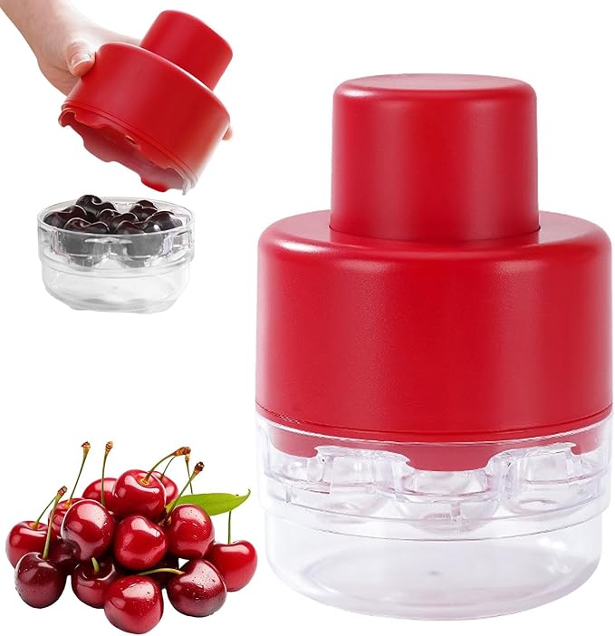Cherry Pitter Tool,7 Hole Push Button Quick Release Cherry Pitter Multifunctional Fruit Pit Remover with Splatter Protector for Kitchen, Cake Shop, Fruit Salad(COLOR:Red)