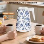 1.2L Double Wall Stainless Steel Interior Water Boiler, Cordless, 1000W Fast Boil with LED Light Coffee Pot & Tea Electric Kettle, Auto Shut-Off and Boil-Dry Protection (Big Daisy)