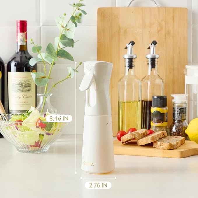 FLAIROSOL OLIVIA Oil Sprayer for Cooking, 200ml Glass Olive Oil Sprayer, Continuous Cooking Spray with Portion Control, Oil Dispenser for Kitchen, Air Fryer, Salad, BBQ (White Bottle, Gold Print)