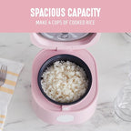 GreenLife Digital Rice Cooker, 2-Cups Uncooked/4-Cups Cooked, Removable Nonstick Ceramic PFAS-Free Pot, One-Touch Presets, Oats, Quinoa, Brown Rice, Auto Keep Warm, Fuzzy Logic Tech, 1.5 QT, Pink