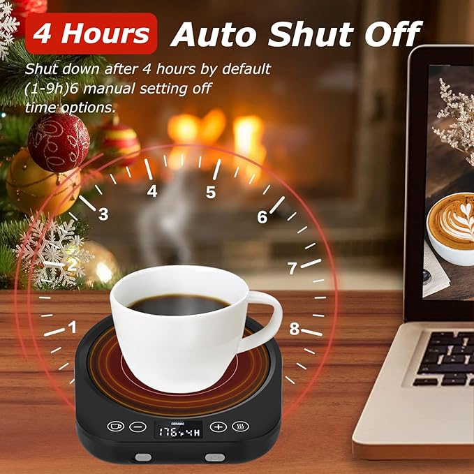 PUSEE Candle Mug Warmer Electric, Auto On/Off Gravity-Induction Coffee Warmer with 9 Temp Settings, 1-9 Timer Candle Melter, Beverage Warmer for Home & Office