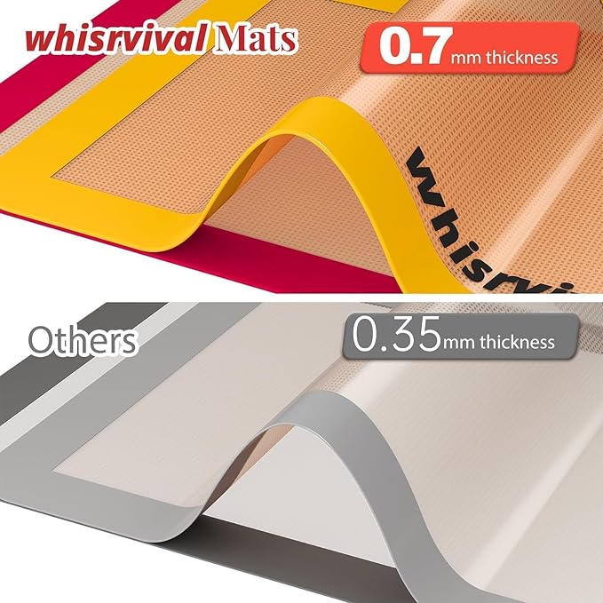 Silicone Baking Mat, 2 colors Half Sheet(16.5"x11.6") Non-Stick Baking Mat, Food Safe Silicone Mats for Baking Cookies, Macarons, Vegetables, 480℉ Heat Resistant (Deep Raspberry & Amber)
