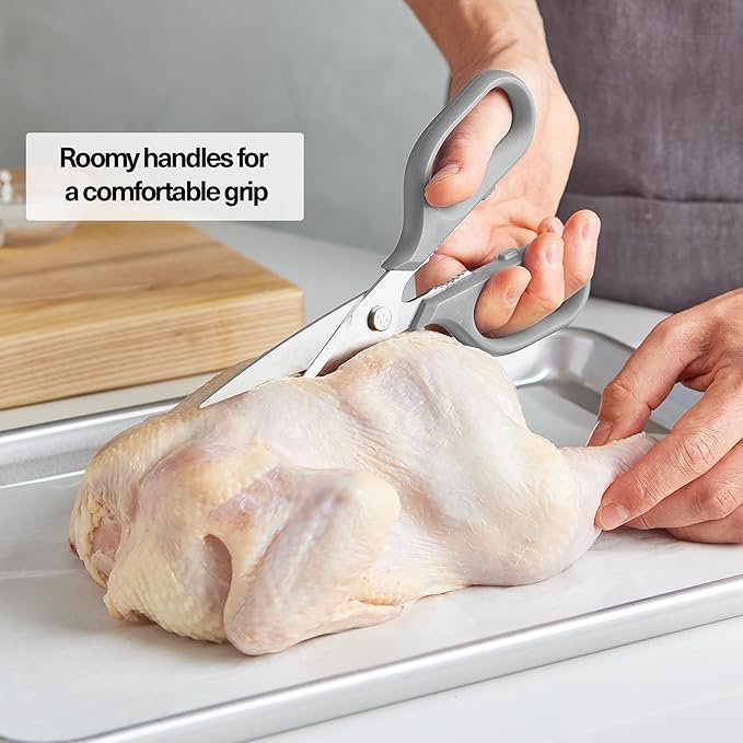 Misen Heavy Duty Kitchen Shears - Stainless Steel, Versatile and Easy Clean Scissors for Meat, Herbs and Veggies - Ambidextrous Comfort Handle - Professional Grade - Gray