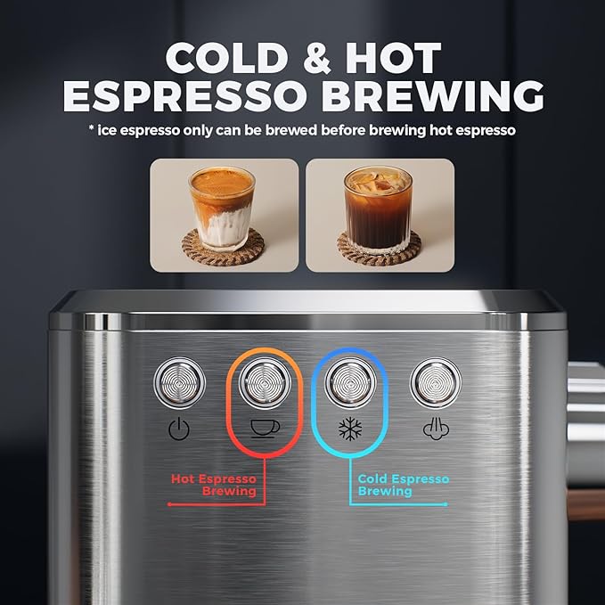 Espresso Machine - 20 Bar Coffee Maker with Milk Frother Steam Wand, Cold Brew Iced Coffee Maker, 1450W Semi-Automatic Coffee Machine with 34oz Water Tank for Latte