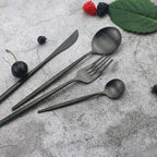 JASHII Silverware Set, 24-Piece Stainless Steel Flatware Set,Kitchen Utensil Set Service for 6,Tableware Cutlery Set for Home, Dishwasher Safe (Matte Black)