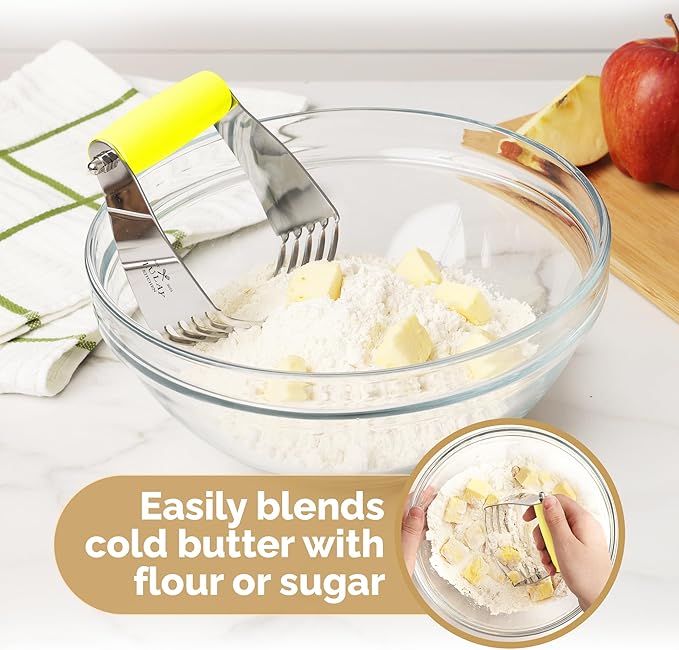 Zulay Kitchen Dough Blender - Stainless Steel Pastry Cutter, Heavy Duty Dough Cutter With Blades, Pastry Blender And Butter Cutter - Pastry Cutter For Baking (Yellow)