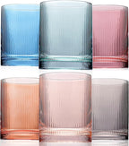 Physkoa Ribbed Drinking Glasses Set of 6 – 13 oz Vintage-Inspired Colorful Glassware – Heavyweight, Durable, Perfect for Water, Cocktails, Coffee, and Everyday Use