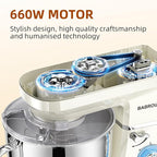 Dough Mixer 8.45 QT Electric Mixer - 660W 6 Speed Large Capacity Kitchen Stand Mixer with Whisk Dough Hook Mixing Beater Household Food Mixer for Baking Cakes Cookie Bread Salad (White)