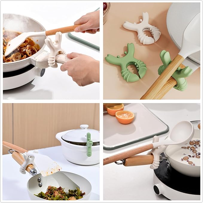 4Pcs Pot Spoon Rest Holder,Spatula Rack,Silicone Crab Pot Lid Support,Multipurpose Fixed Clamp Anti Scalding Universal Essential Accessories for Kitchen Cookware