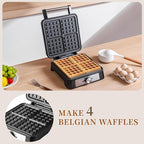 Waffles Maker Waffle Iron, 4 Belgian Square Waffle Maker, Belgian Waffle Maker Thick with Non-stick Plate, Breakfast Waffle Machine Make Waffle in Minutes, 3 Browning Level, 1200W