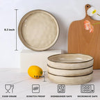 E-far Pasta Bowls Set of 4, 30oz Shallow Salad Bowls for Dinner Serving, 8.25" Stoneware Ceramic Bowl Plates for Noodle Soup, Microwave & Dishwasher Safe, Reactive Glaze, Khaki