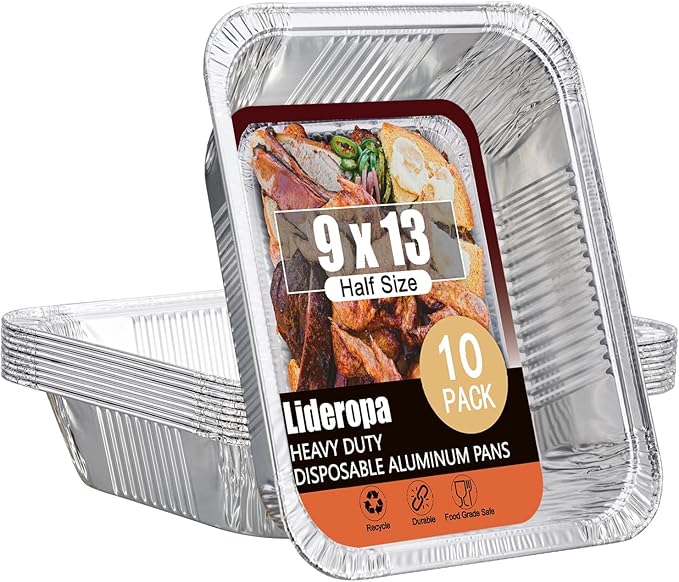 Half Size Aluminum Pans 9x13-10 Pack Aluminum Foil Pans, Heavy Duty Disposable Pans for Cooking, Storing, Prepping, and Freezing Food
