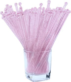 100 Pieces Disposable Plastic Round Top Clear Swizzle Sticks, Crystal Cake Stick, Cocktail Coffee Drink Stirrers Valentines Day 7.24 Inch (Pink)