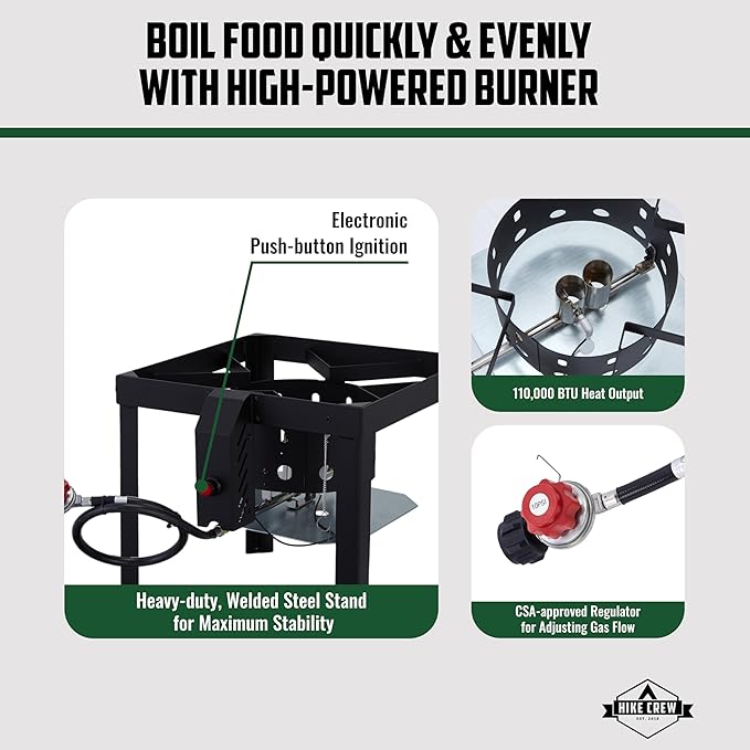 Hike Crew 60QT Outdoor Boiling Kit with Igniter| 110,000 BTU Seafood Boiler Set for Steaming or Cooking Fish, Crawfish, Crab & More | Includes Pot, Lid, Strainer, Burner Stand and Storage Cover