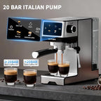 20Bar Espresso Machine with Hot & Rapid Cold Brew, Stainless Steel Coffee Makers, Cappuccino Latte Machine with Milk Frother Steam Wand for Home, 45oz Removable Water Tank, Touchscreen, Silver