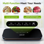 Vacuum Sealer for Food - Tempered Glass Panel, LED Touch Control, Digital Display, Pulse/Moist/Dry/Seal/External Suction Modes, Includes 30 Vacuum Bags & Built-in Cutter(Black)