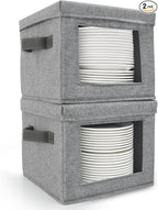 HOMELUX THEORY Plate Storage Box, 2pc 10"x8" Light Gray Hard Shell China Storage Containers, Kitchen Storage Bins With Lids, Heavy Duty Moving Box with Handles for Dishes, Dinner Plate & Dinnerware