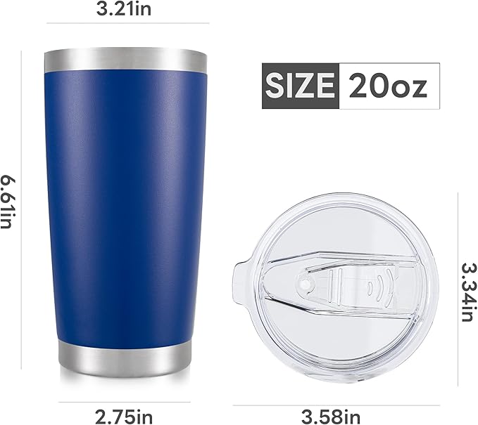 20 oz Tumbler with Lid Stainless Steel Double Wall Vacuum Insulated Tumblers Powder Coated Cups Travel Mug Keep Drinks Cold and Hot, Blue