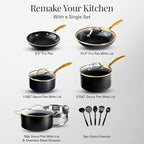 Gotham Steel 15 Pc Ceramic Cookware Set Nonstick, Ceramic Pots and Pans Set Non Stick with Steamer & Cooking Utensils, Non Toxic PFOA PFOS Free, Premium Stay Cool Handles, Oven & Dishwasher Safe