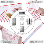 Rolling Pin and Silicone Baking Pastry Mat Set, Stainless Steel Dough Roller, Rolling Pins with Adjustable Thickness Rings, for Baking Fondant, Pizza, Pie, Pastries, Pasta, Cookies