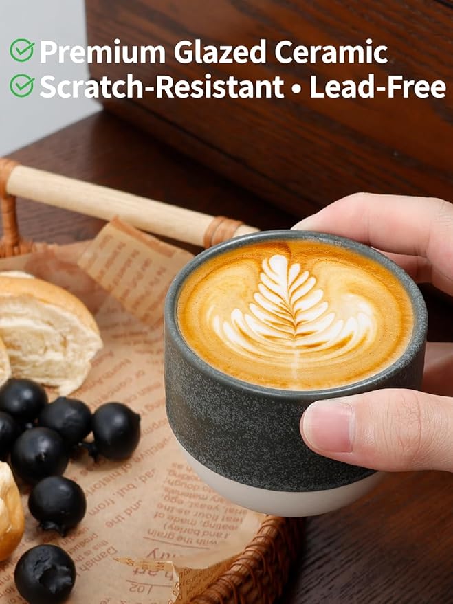 4oz Espresso Cups Set of 4, Ceramic Demitasse Coffee Cups for Espresso, Latte, Cappuccino – Two-Tone Stackable Small Mugs for Home, Cafe, Restaurant – Dishwasher & Microwave Safe